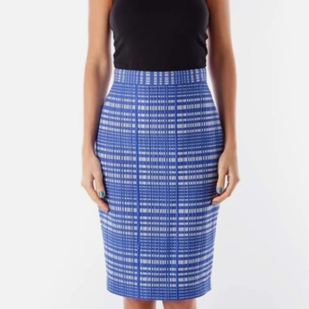 Banana Republic women’s blue square jacquard pensil skirt viscose blend size 4